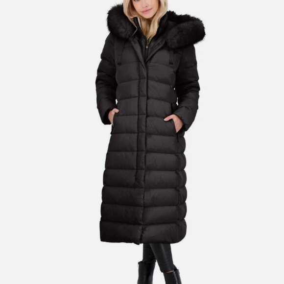 Tahari Nellie Long Coat – Black, Size S – Insulated with Removable Faux Fur Trim - Picture 1 of 12
